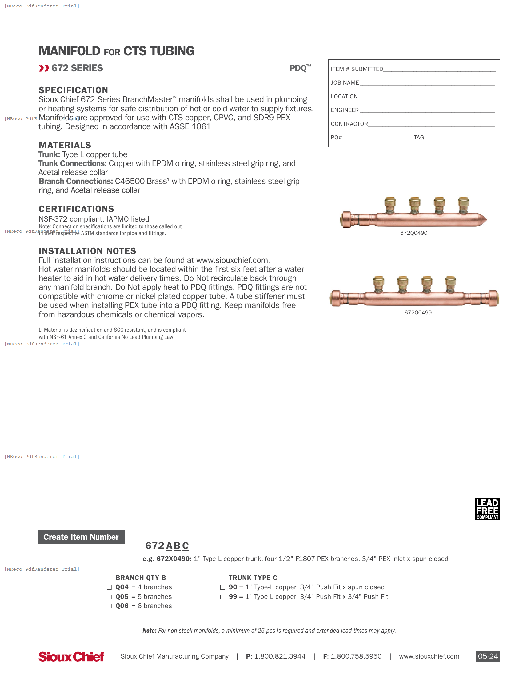672 SERIES - PDQ MANIFOLDS.PDF Specification Document
